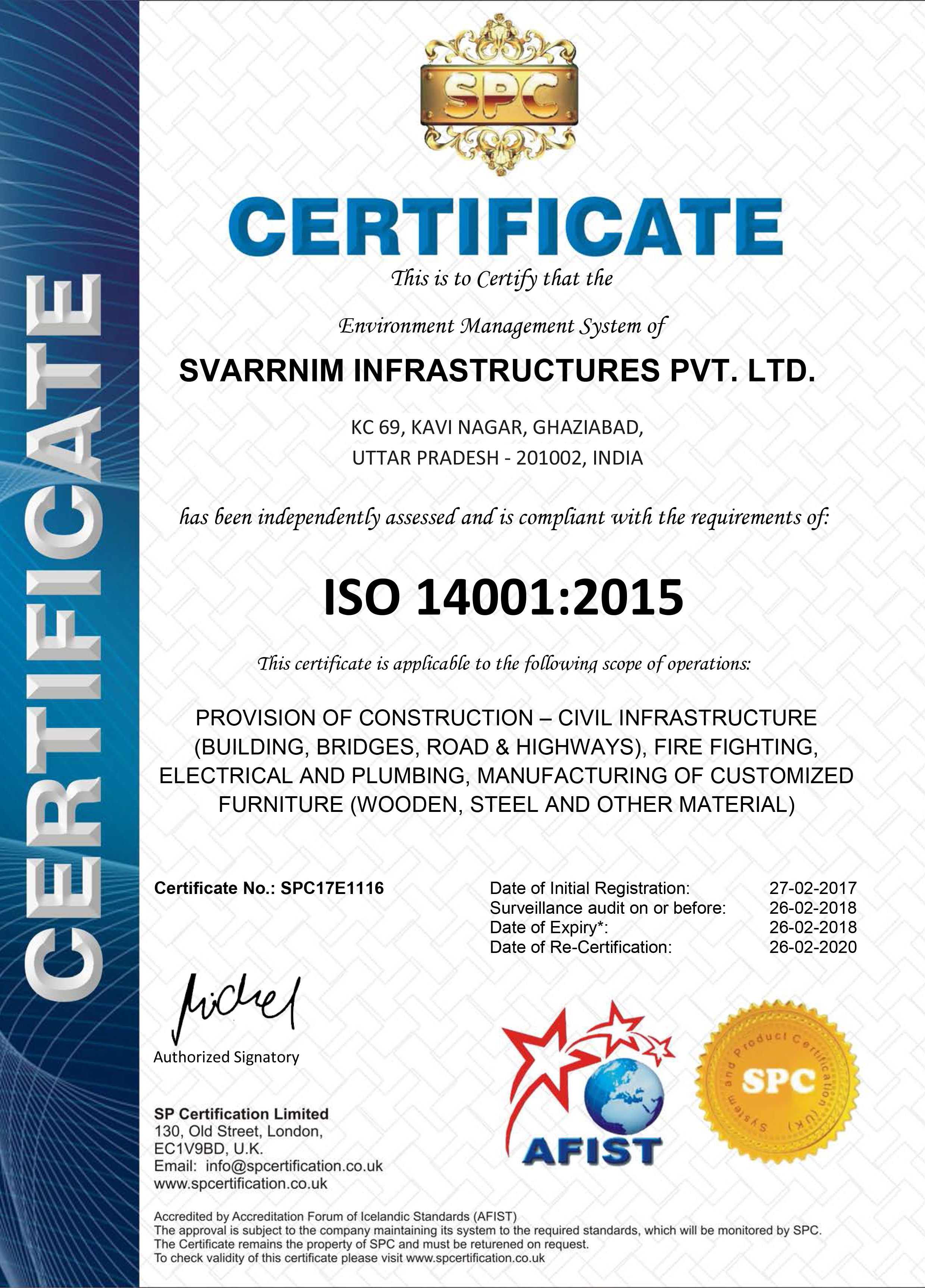 SPC Certificate Iso 14001:2015